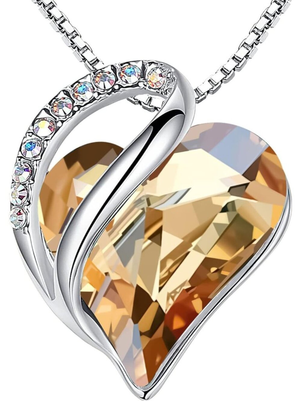 Women's Light Yellow Infinity Love Birthstone Heart Crystal Pendant Necklace